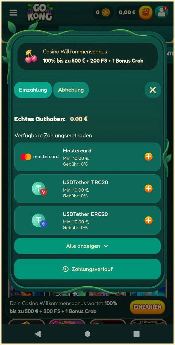 Einzahlungsmethoden im GoKong– schnell & sicher einzahlen