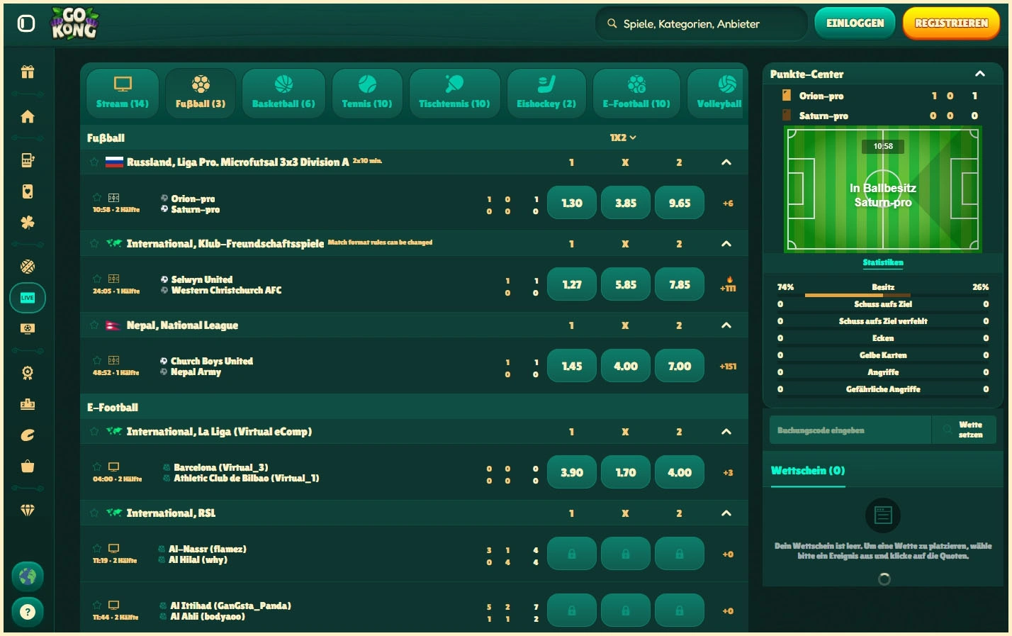 Einfache Pre-Match-Sportwetten bei GoKong platzieren